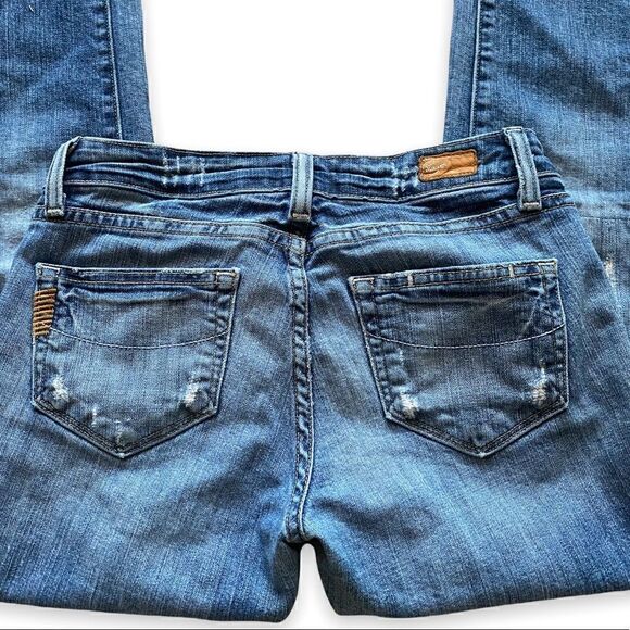 PAIGE Denim Skyline Drive Classic Rise Peg Leg Patchwork Med Wash Jeans - Picture 5 of 12